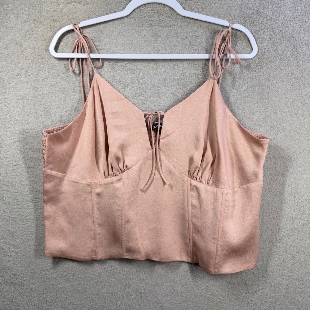 Boohoo Cami Top Women Size 18 Pink Satin Smocked Back Tie Front Strappy Blouse